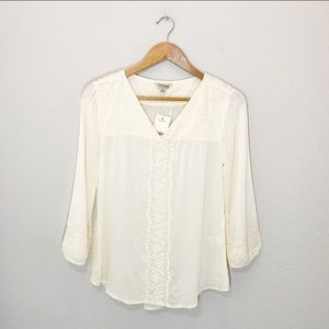 Lucky brand Cream Embroidery Blouse small
